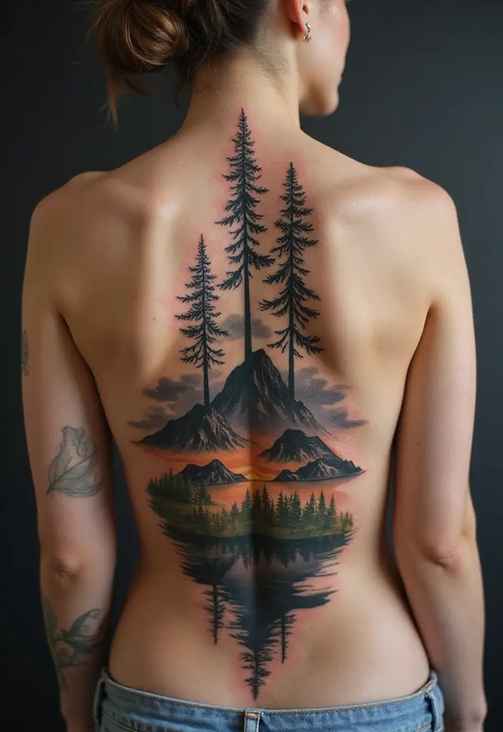 27 Stunning Spine Tattoos for Women: Unique Designs & Meaningful Ideas - 13. Nature Scene Tattoo