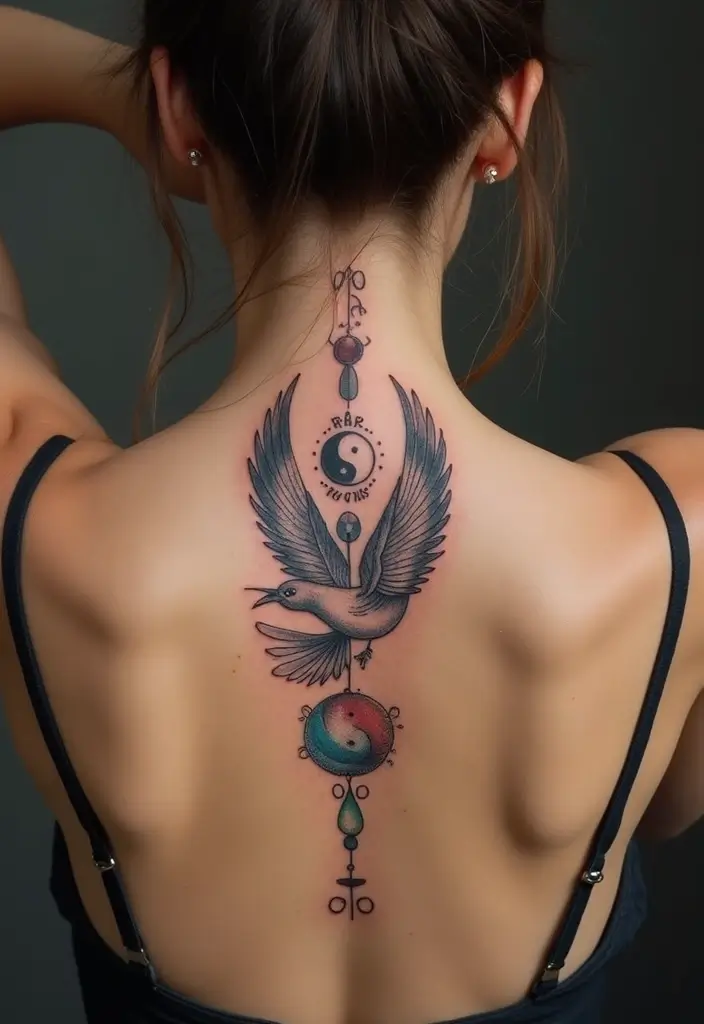 27 Stunning Spine Tattoos for Women: Unique Designs & Meaningful Ideas - 23. Peace and Harmony Symbol Tattoo