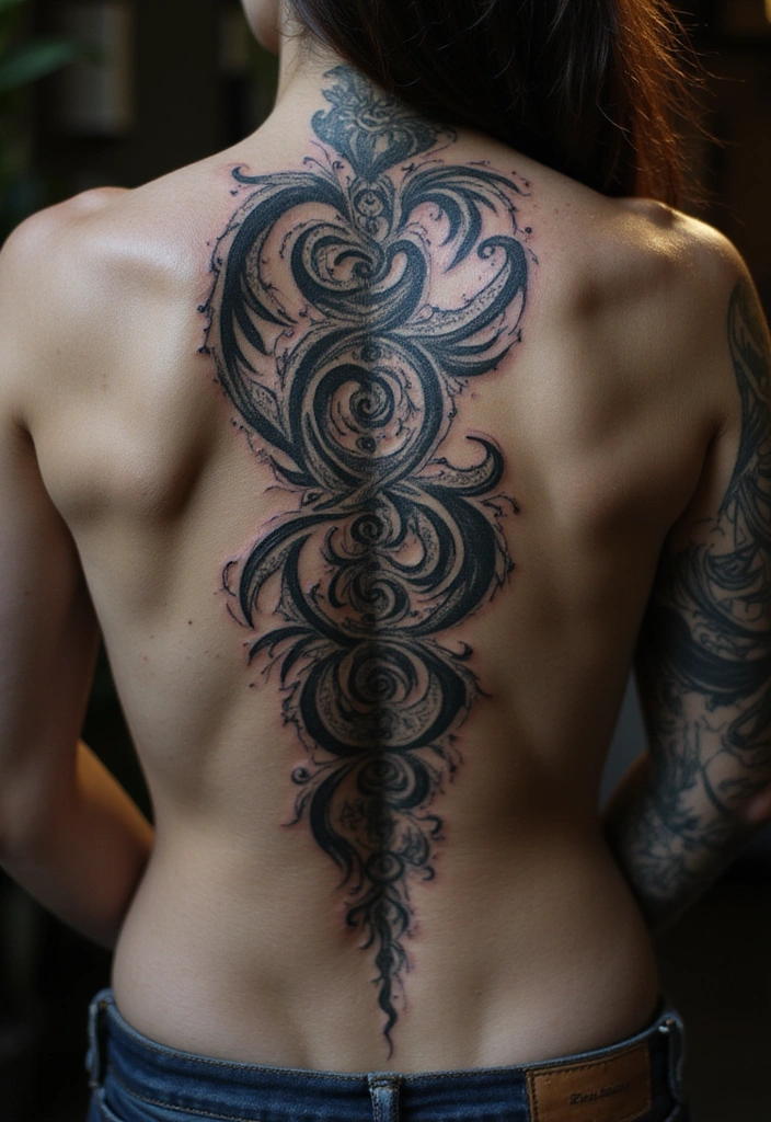 27 Stunning Spine Tattoos for Women: Unique Designs & Meaningful Ideas - 5. Tribal Art Tattoo