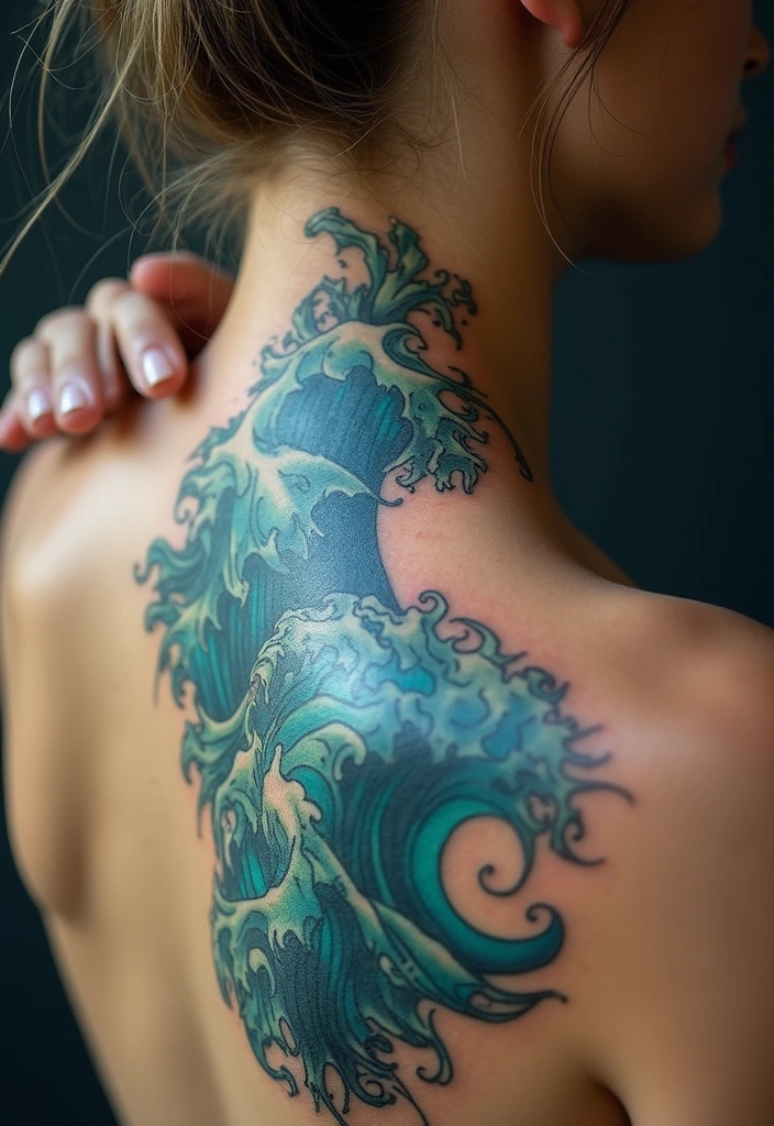 27 Unique Spine Tattoos for Women with Creative Designs - 17. Ocean Waves