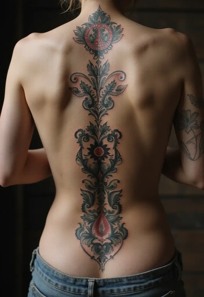 27 Unique Spine Tattoos for Women with Creative Designs - 24. Vintage Charm
