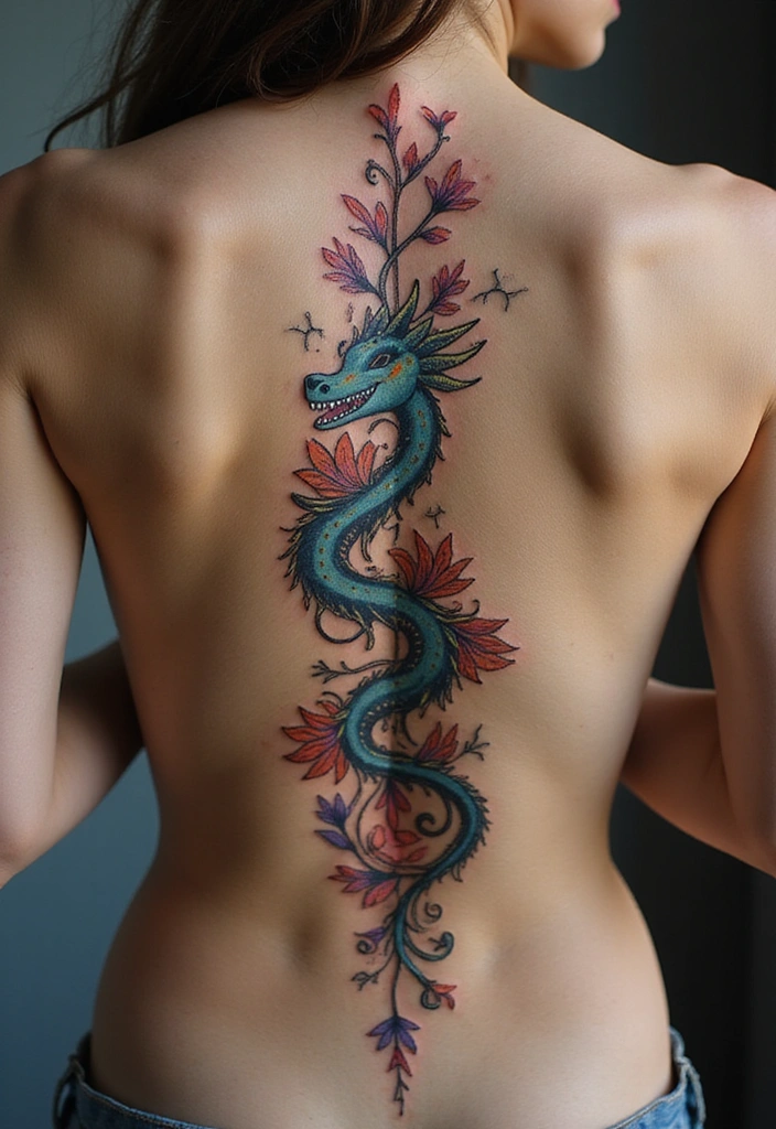 27 Unique Spine Tattoos for Women with Creative Designs - 27. Whimsical Creatures