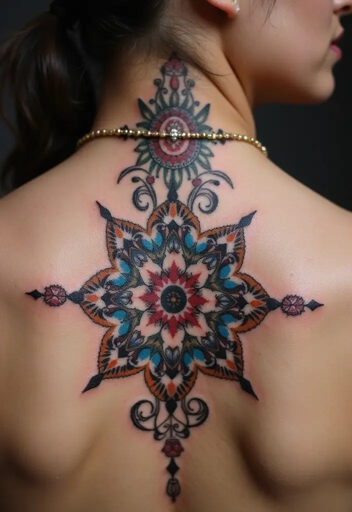 27 Unique Spine Tattoos for Women with Creative Designs - 3. Mandala Magic