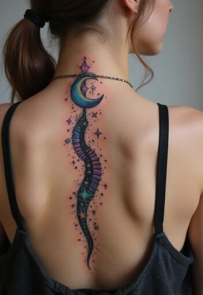 27 Unique Spine Tattoos for Women with Creative Designs - 4. Celestial Bodies