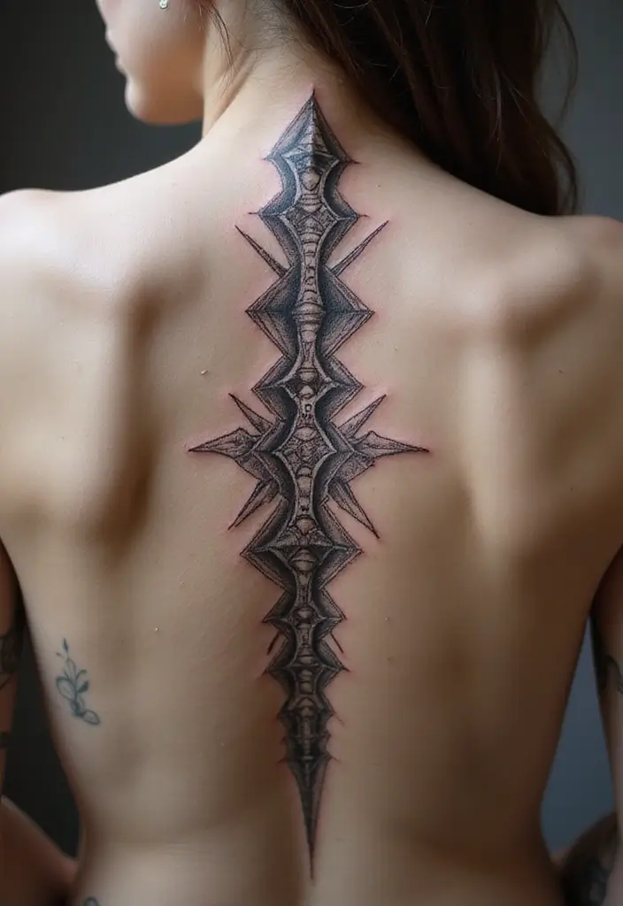 27 Unique Spine Tattoos for Women with Creative Designs - 5. Geometric Patterns