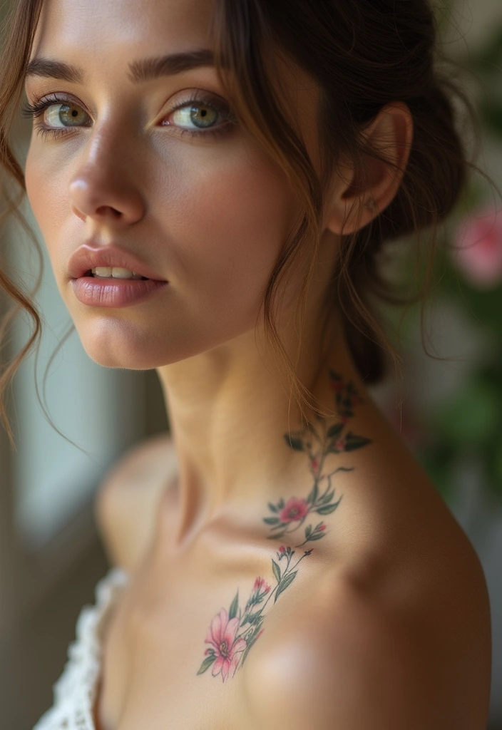 28 Behind the Neck Tattoos for Women That Look Trendy - 1. Minimalist Floral Designs