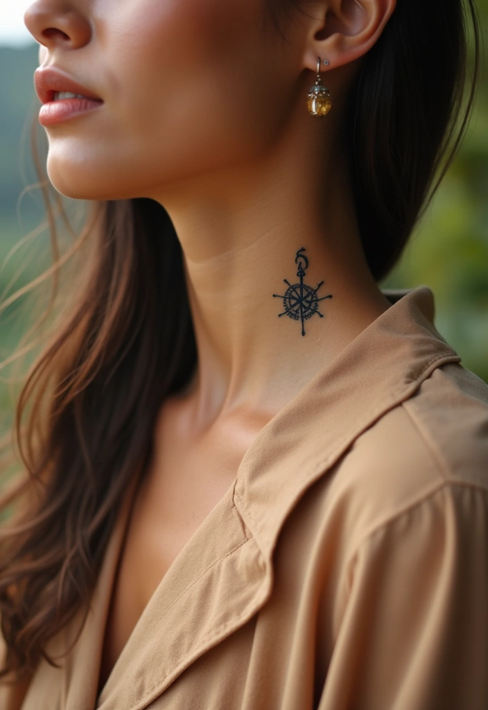 28 Behind the Neck Tattoos for Women That Look Trendy - 14. Tiny Compass