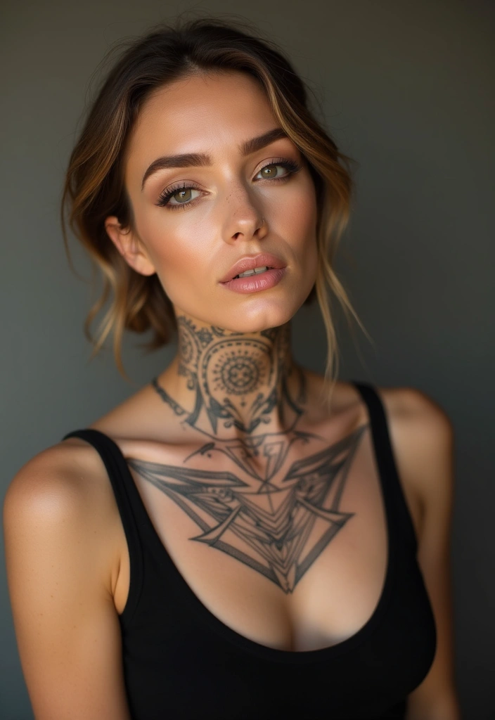 28 Behind the Neck Tattoos for Women That Look Trendy - 2. Geometric Shapes
