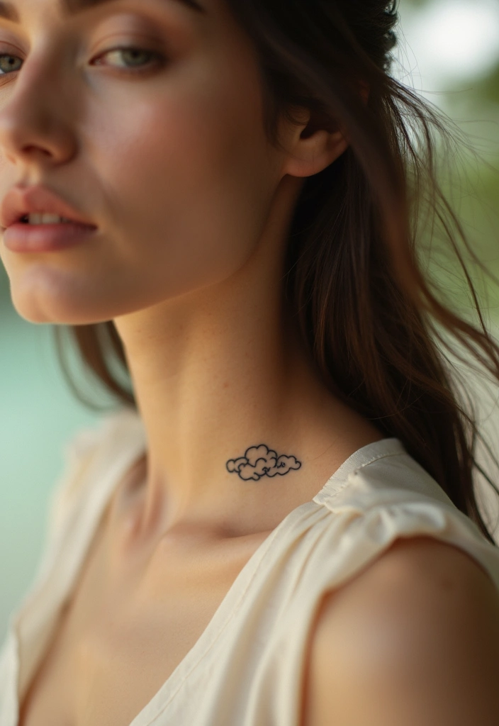 28 Behind the Neck Tattoos for Women That Look Trendy - 24. Small Clouds