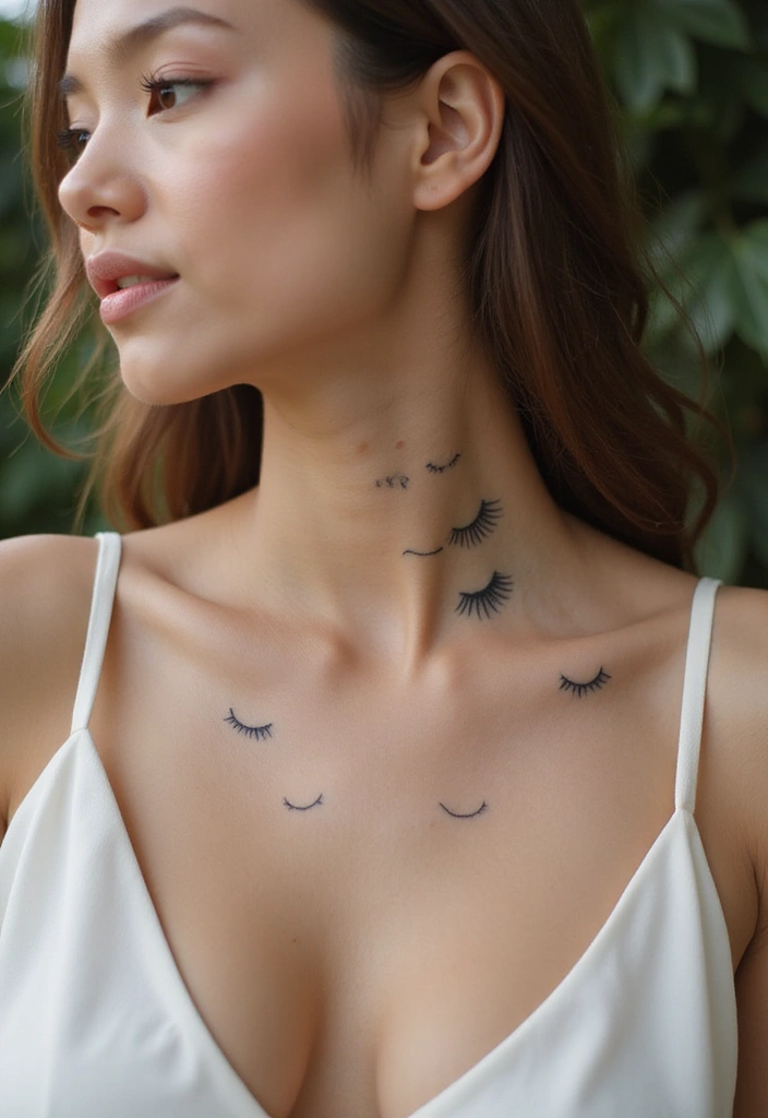 28 Behind the Neck Tattoos for Women That Look Trendy - 27. Simple Eyelash Designs