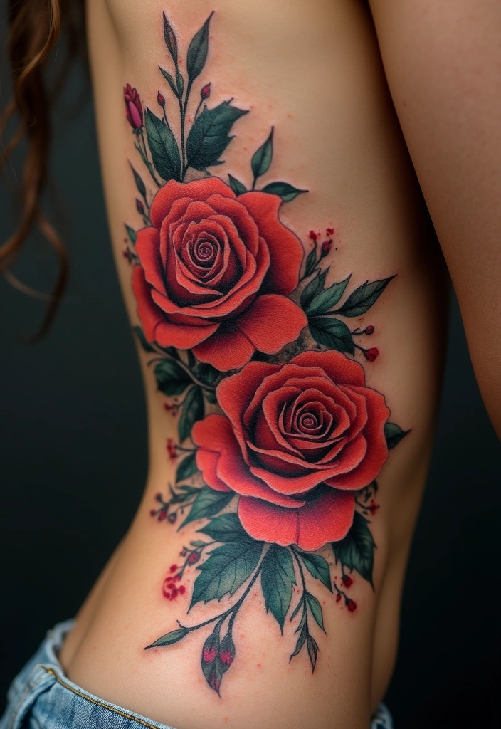 28 Floral Spine Tattoos for Women Inspired by Nature - 1. Blooming Roses