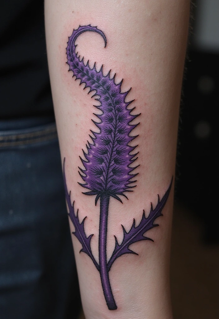 28 Floral Spine Tattoos for Women Inspired by Nature - 20. Rustic Thistles