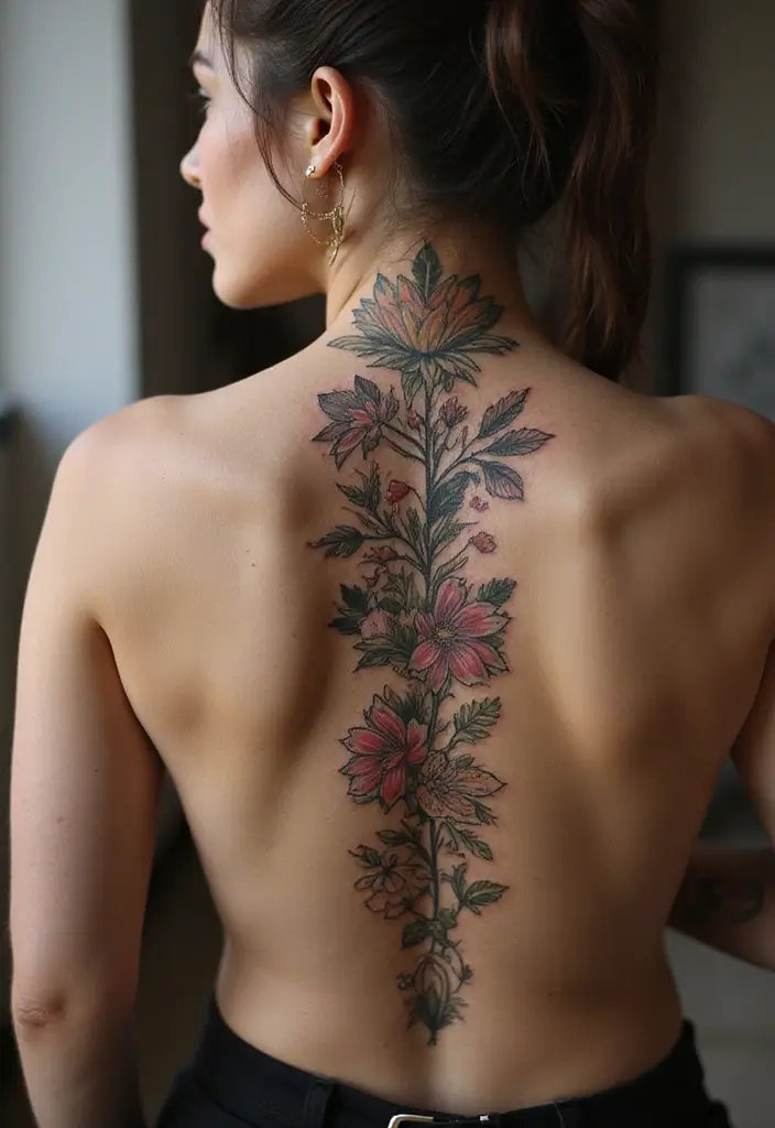 28 Floral Spine Tattoos for Women Inspired by Nature - 28. Artistic Floral Combinations