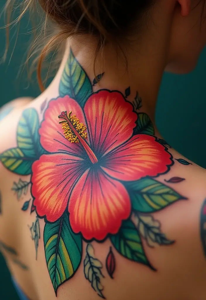 28 Floral Spine Tattoos for Women Inspired by Nature - 8. Lively Hibiscus Flowers