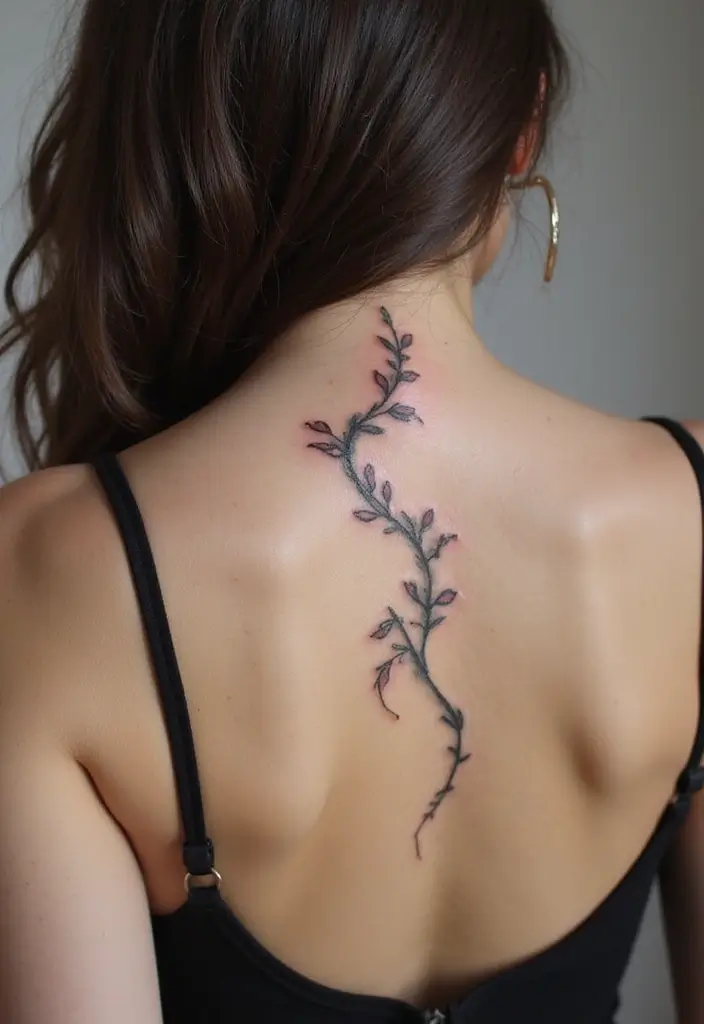 28 Floral Spine Tattoos for Women Inspired by Nature - 9. Delicate Vine Patterns