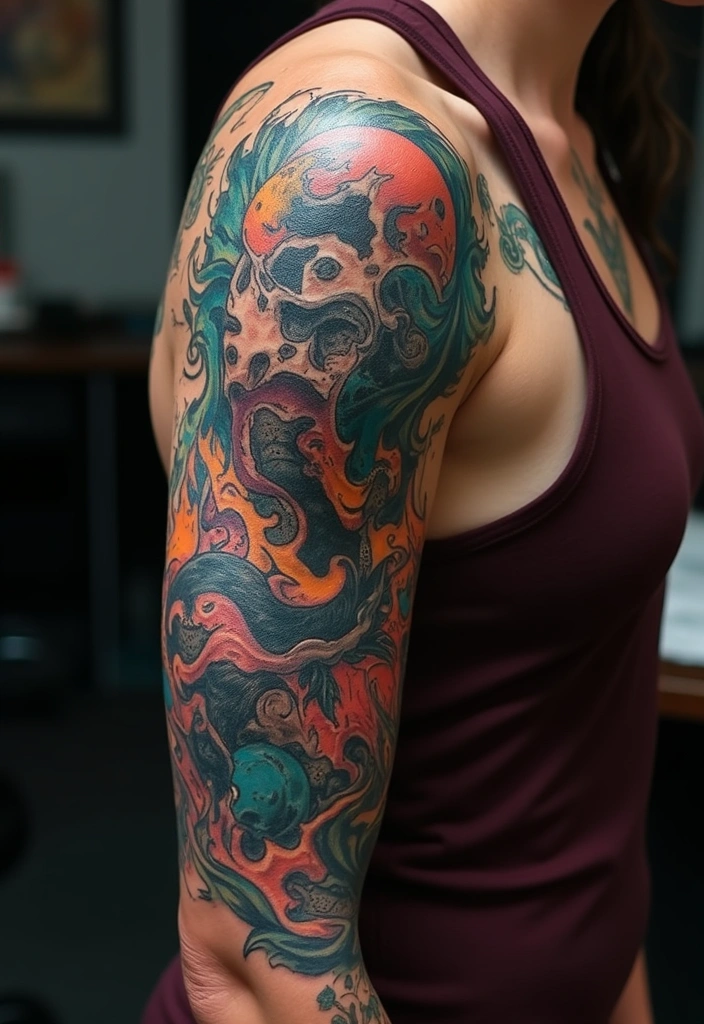 28 Full Sleeve Tattoos for Men That Command Attention - 21. Abstract Art