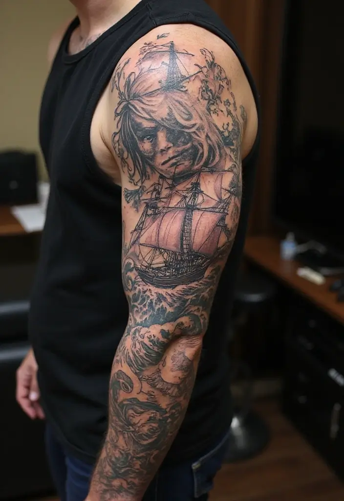 28 Full Sleeve Tattoos for Men That Command Attention - 8. Nautical Themes