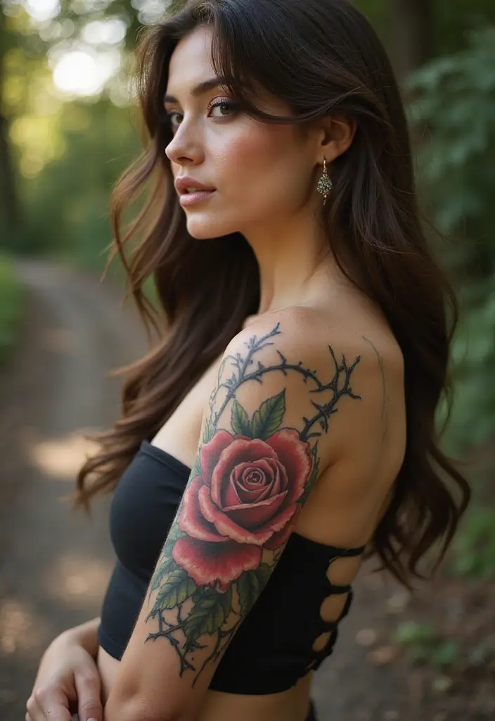 28 Side Neck Tattoos Women Who Like Edgy Designs - 1. Bold Roses with Thorns