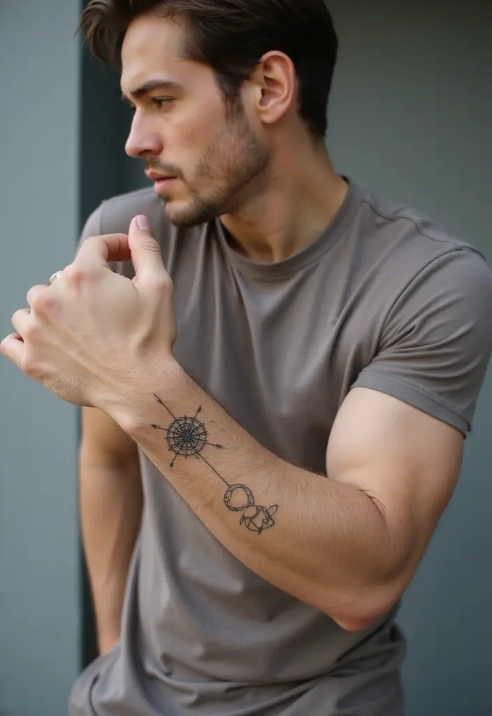 28 Unique Arm Tattoos for Men That Stand Out from the Crowd - 12. Minimalist Compass