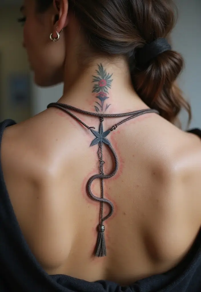 28 Western Spine Tattoos for Women with Cowboy Spirit - 8. Lasso and Rope Designs