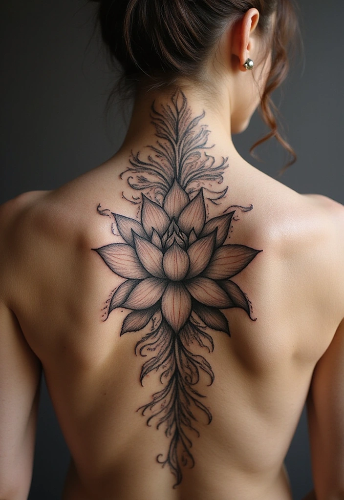 29 Delicate Spine Tattoos for Women Who Love - 17. Lotus Flowers