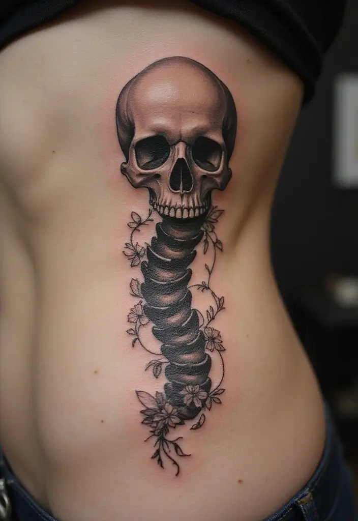 29 Delicate Spine Tattoos for Women Who Love - 22. Unique Skull Designs