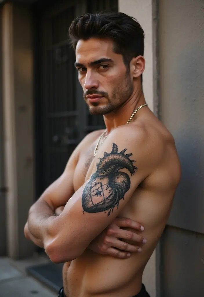 29 Large Arm Tattoos for Men That Capture Attention - 18. Geometric Heart Tattoos