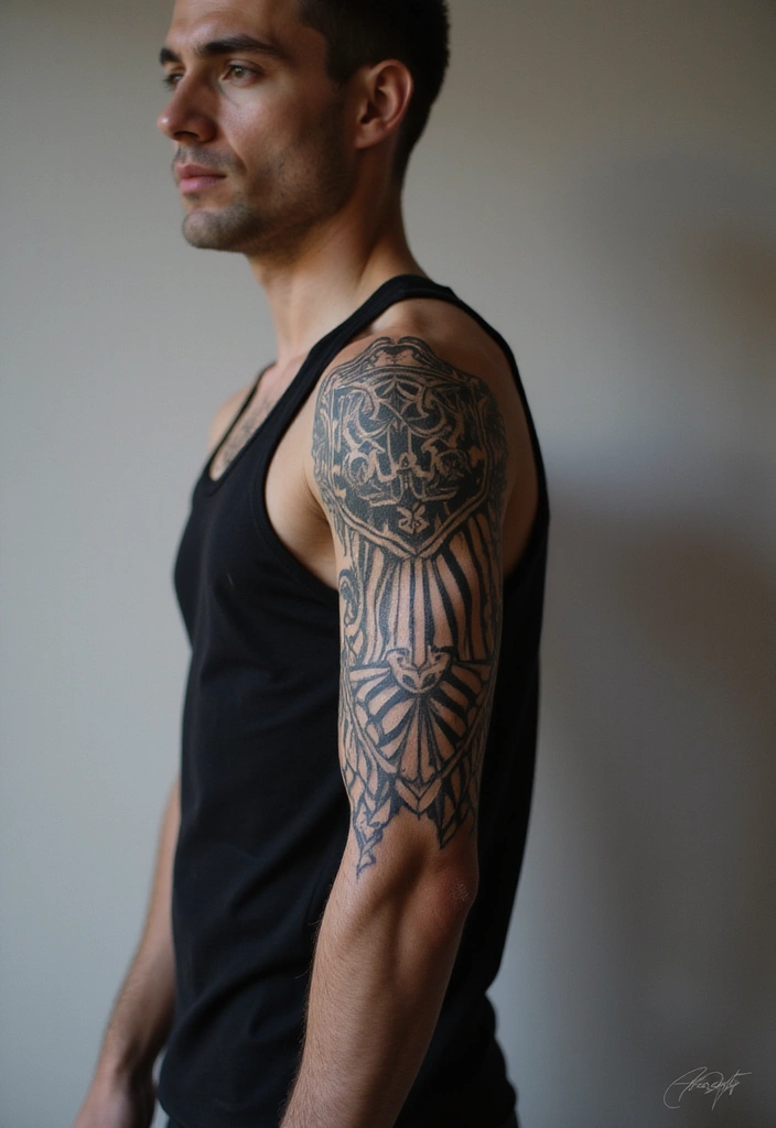 29 Large Arm Tattoos for Men That Capture Attention - 25. Geometric Shield Tattoos