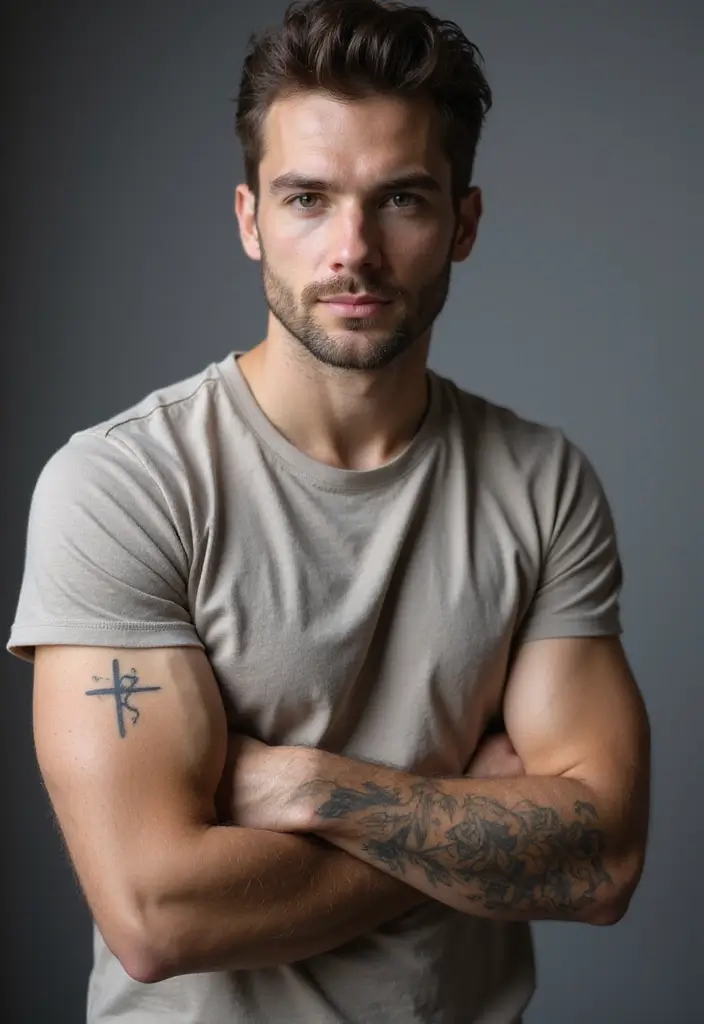 29 Religious Sleeve Tattoos for Men That Express Faith - 23. The Cross of Faith and Life