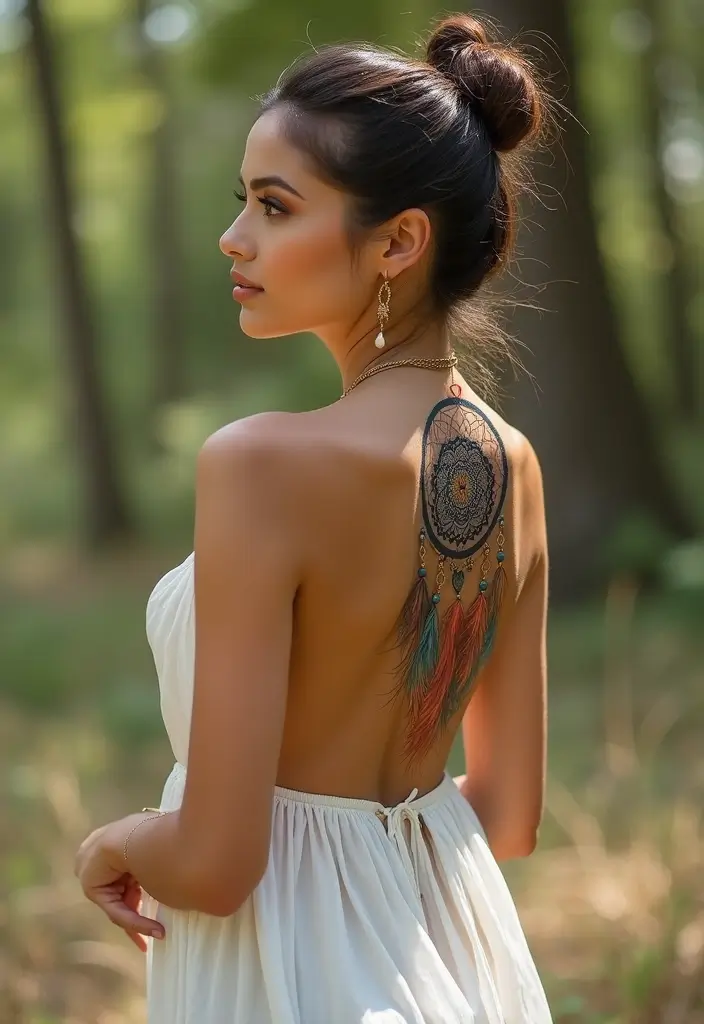 29 Simple Spine Tattoos for Women That Are Subtle and Chic - 23. Dreamcatcher Tattoos