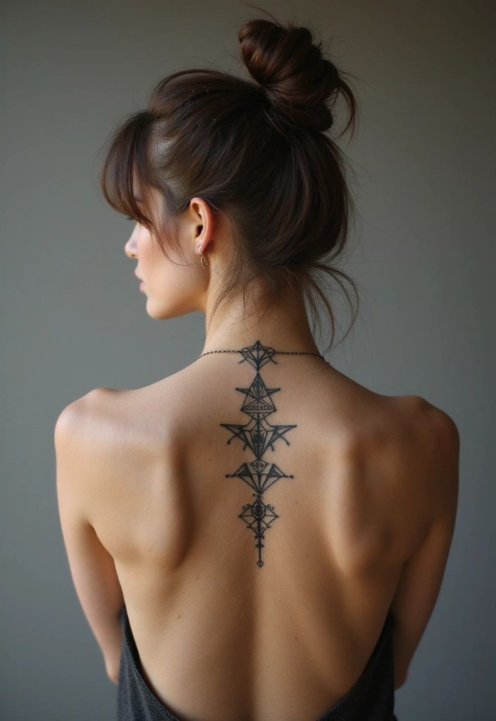 29 Simple Spine Tattoos for Women That Are Subtle and Chic - 3. Geometric Shapes