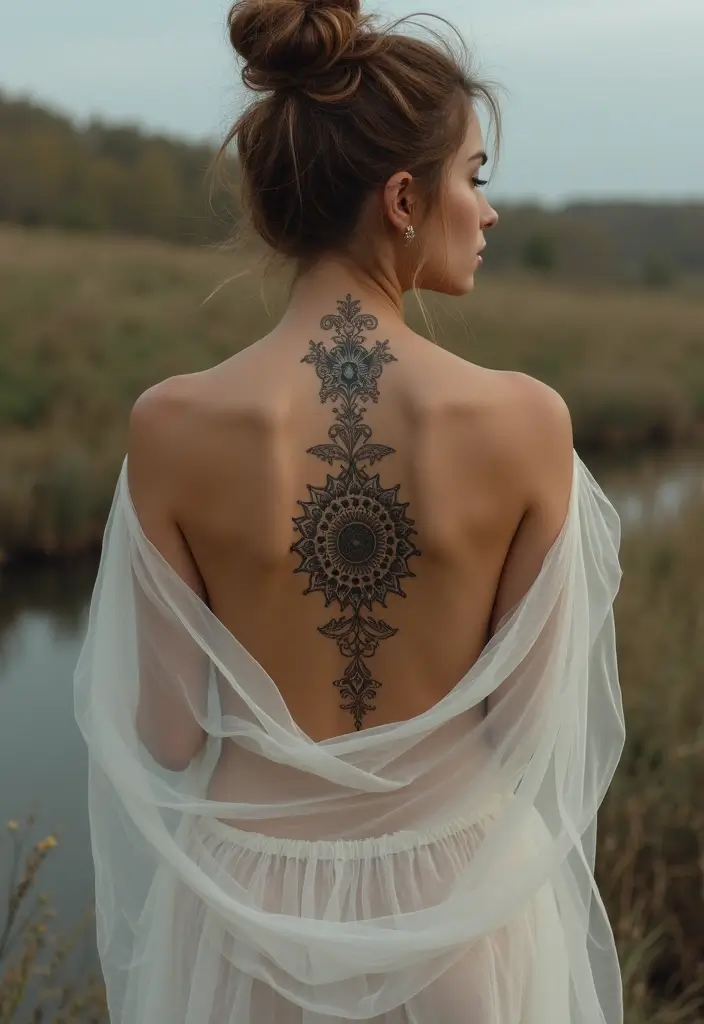 29 Simple Spine Tattoos for Women That Are Subtle and Chic - 6. Spiritual Symbols