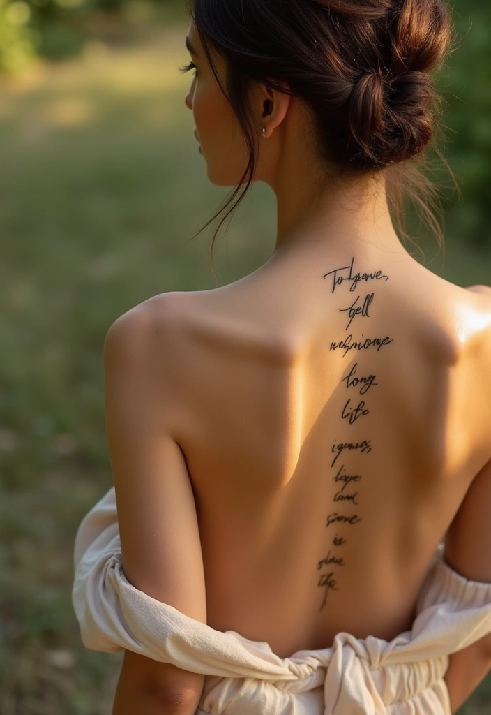 29 Simple Spine Tattoos for Women That Are Subtle and Chic - 7. Script and Quotes