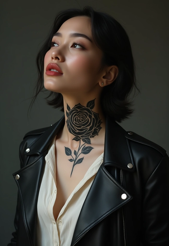 29 Throat Tattoos Women Wear as a Bold Fashion Statement - 12. Foreboding Black Roses
