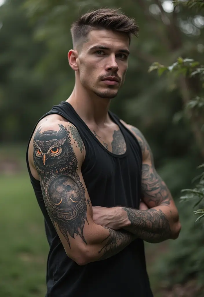 29 Viking Sleeve Tattoos for Men That Embrace Warrior Spirit - 24. The Lunar Owl