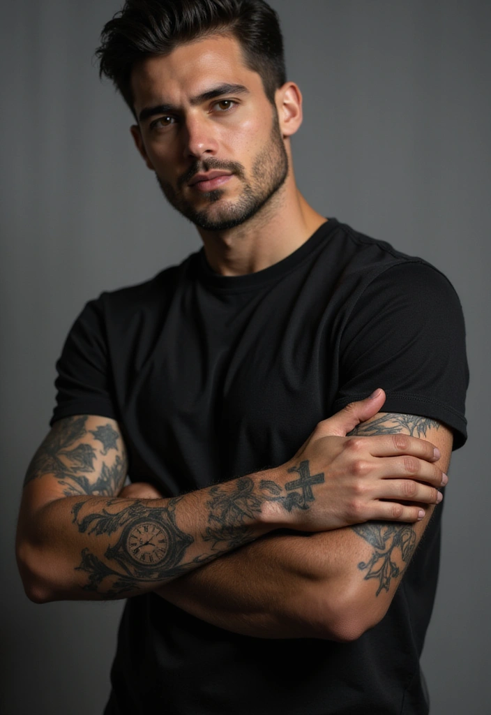 30 Cross Sleeve Tattoos for Men That Carry Deep Meaning - 27. Cross with a Clock