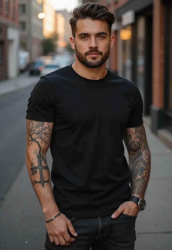 30 Cross Sleeve Tattoos for Men That Carry Deep Meaning - 28. Cross with a Tree of Life