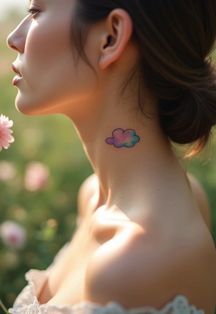 30 Cute Neck Tattoos for Women That Are Irresistibly Adorable - 15. Charming Cloud