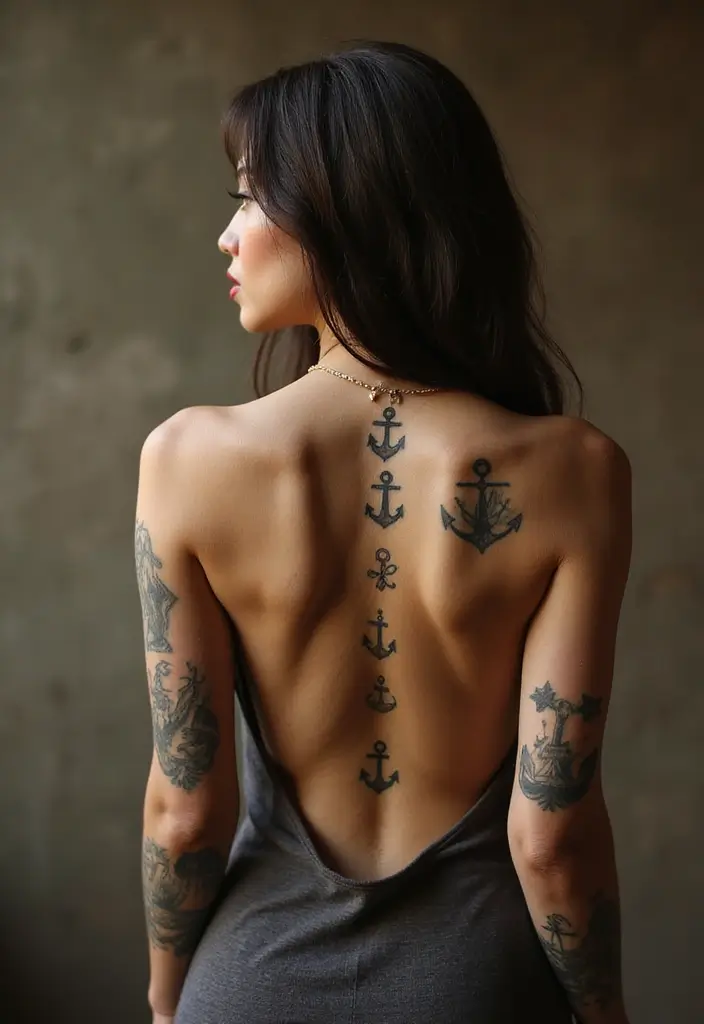 30 Dainty Spine Tattoos for Women That Look Effortlessly Chic - 19. Anchor Tattoos