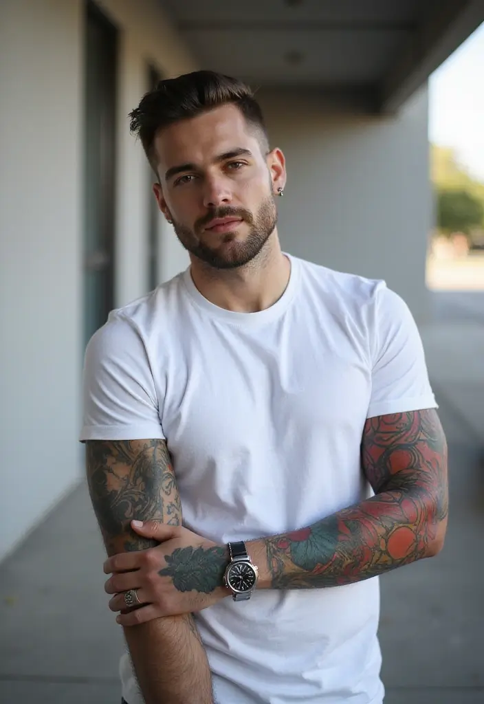 30 Geometric Sleeve Tattoos for Men with Modern Vibes - 14. Geometric Patterns with Color