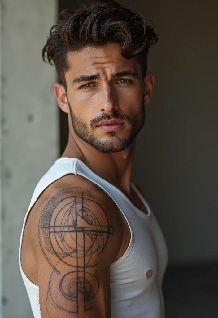 30 Geometric Sleeve Tattoos for Men with Modern Vibes - 2. Circles and Lines