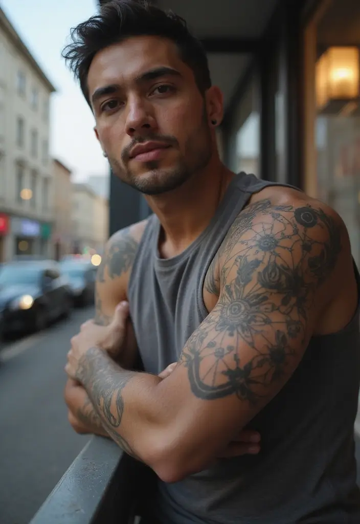 30 Geometric Sleeve Tattoos for Men with Modern Vibes - 20. Geometric Connections