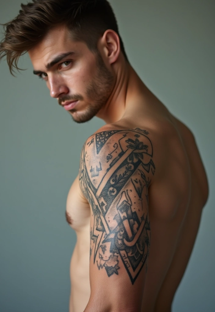30 Geometric Sleeve Tattoos for Men with Modern Vibes - 8. Negative Space Designs