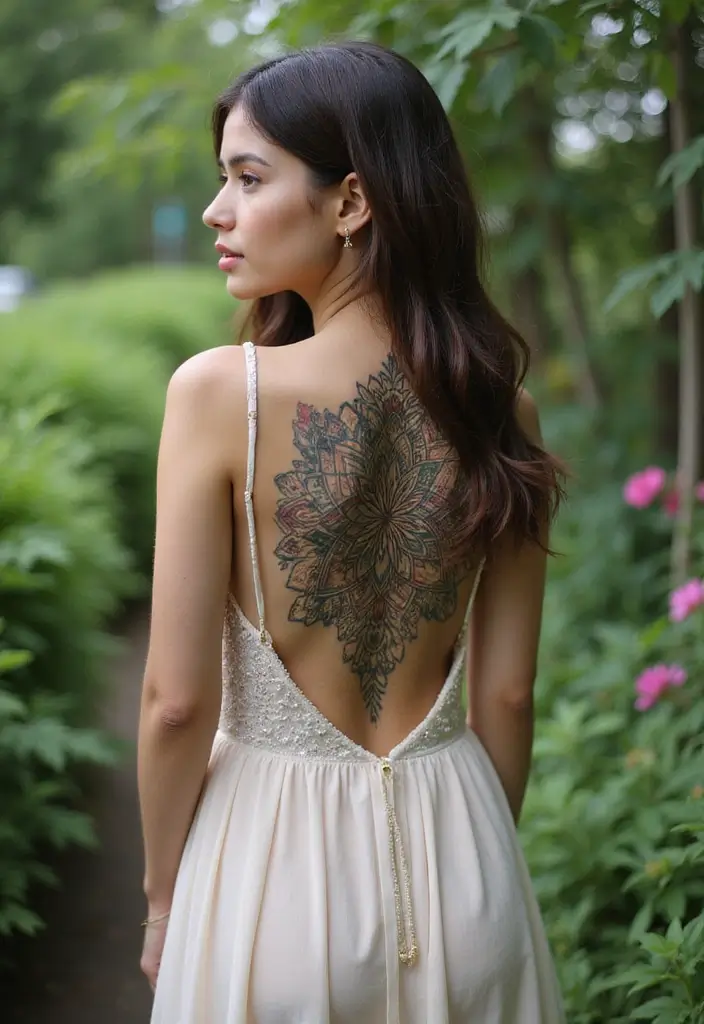 30 Pretty Spine Tattoos That Highlight Feminine Beauty - 16. Artistic Floral Mandala