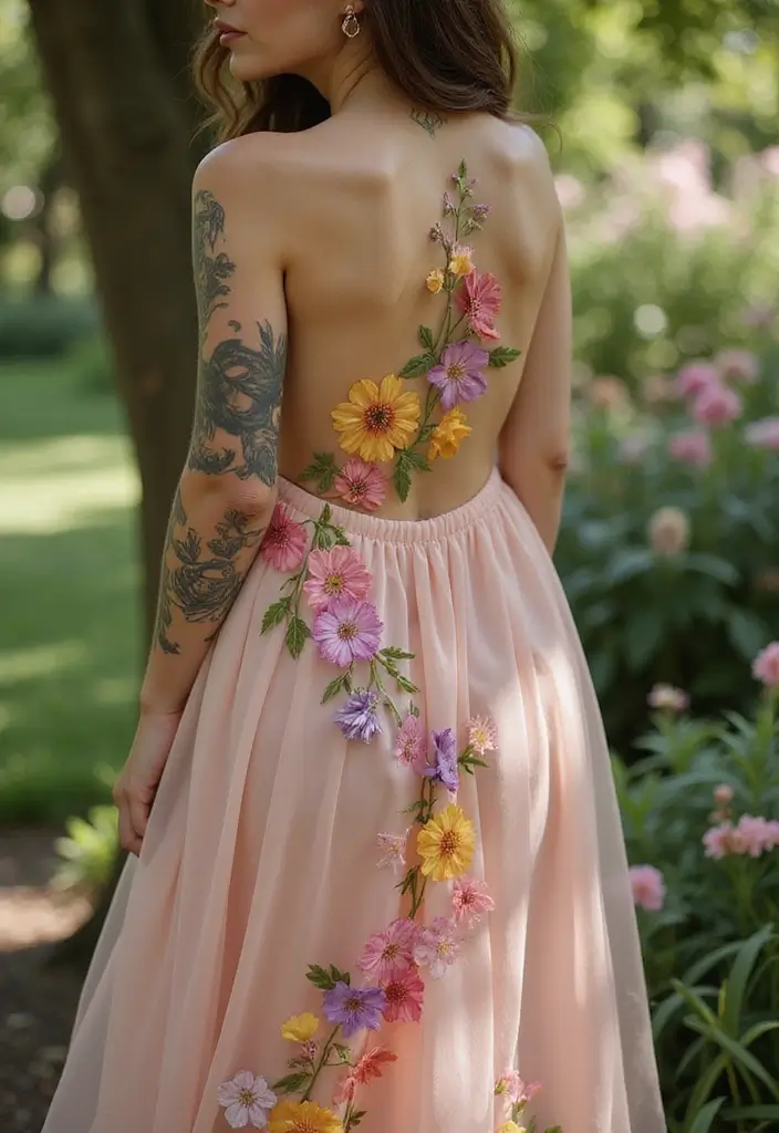 30 Pretty Spine Tattoos That Highlight Feminine Beauty - 27. Edible Flowers
