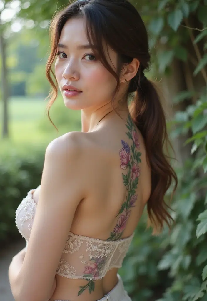 30 Pretty Spine Tattoos That Highlight Feminine Beauty - 28. Artistic Floral Watercolor