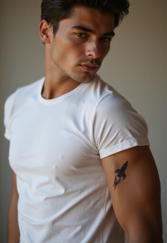 30 Simple Arm Tattoos for Men That Are Effortlessly Stylish - 13. Minimalist Rocket Tattoo