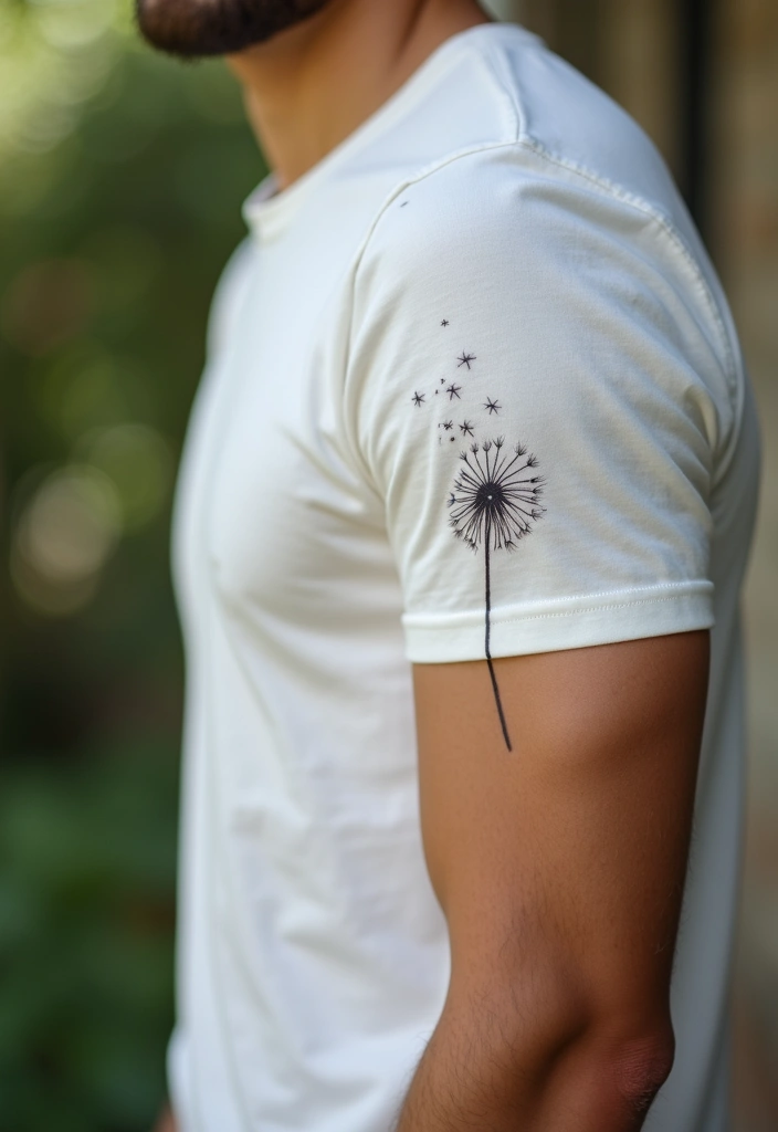30 Simple Arm Tattoos for Men That Are Effortlessly Stylish - 24. Simple Dandelion Design