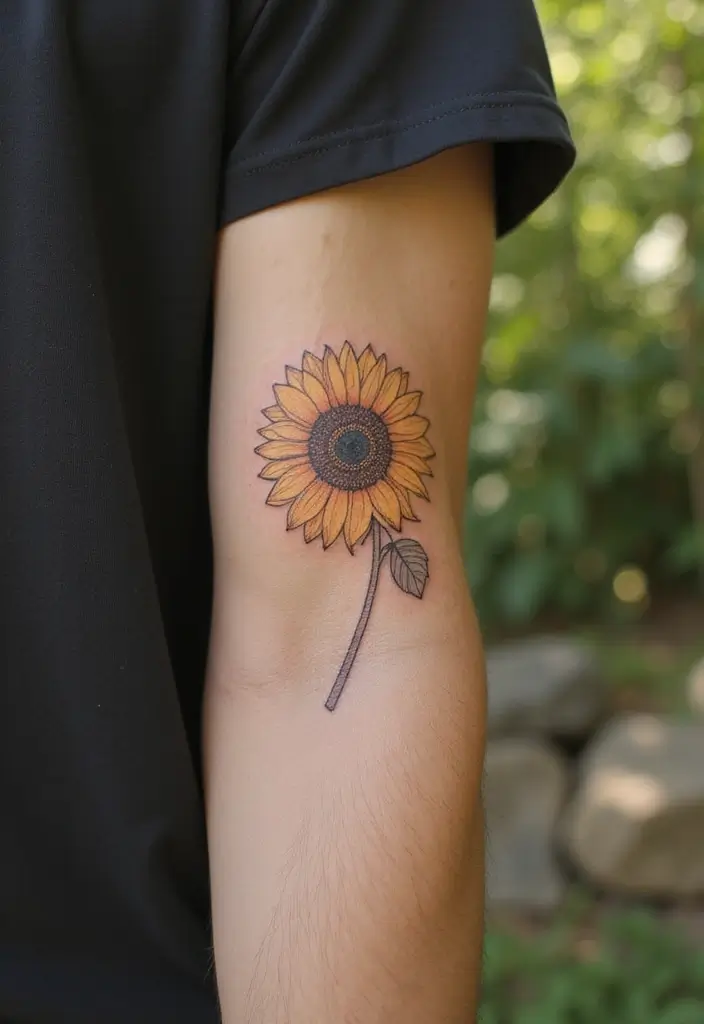 30 Simple Arm Tattoos for Men That Are Effortlessly Stylish - 29. Simple Sunflower Design