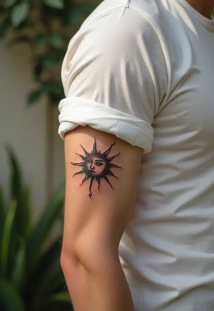 30 Simple Arm Tattoos for Men That Are Effortlessly Stylish - 6. Abstract Sun and Moon